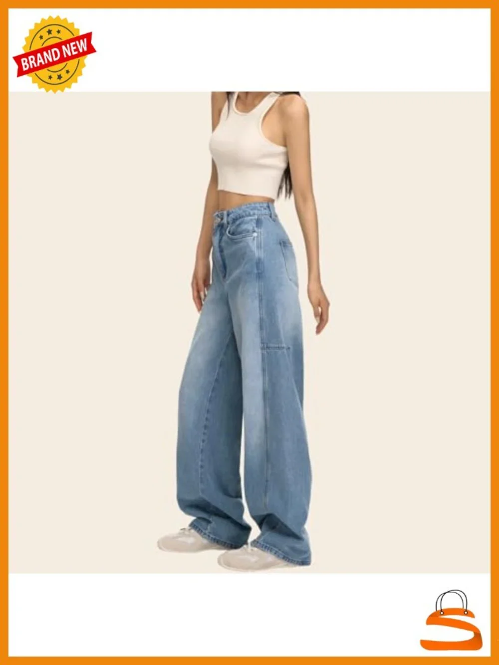 High Waisted Wide Leg Barrel Jeans Loose Fit Stretchy Curve Denim Pants